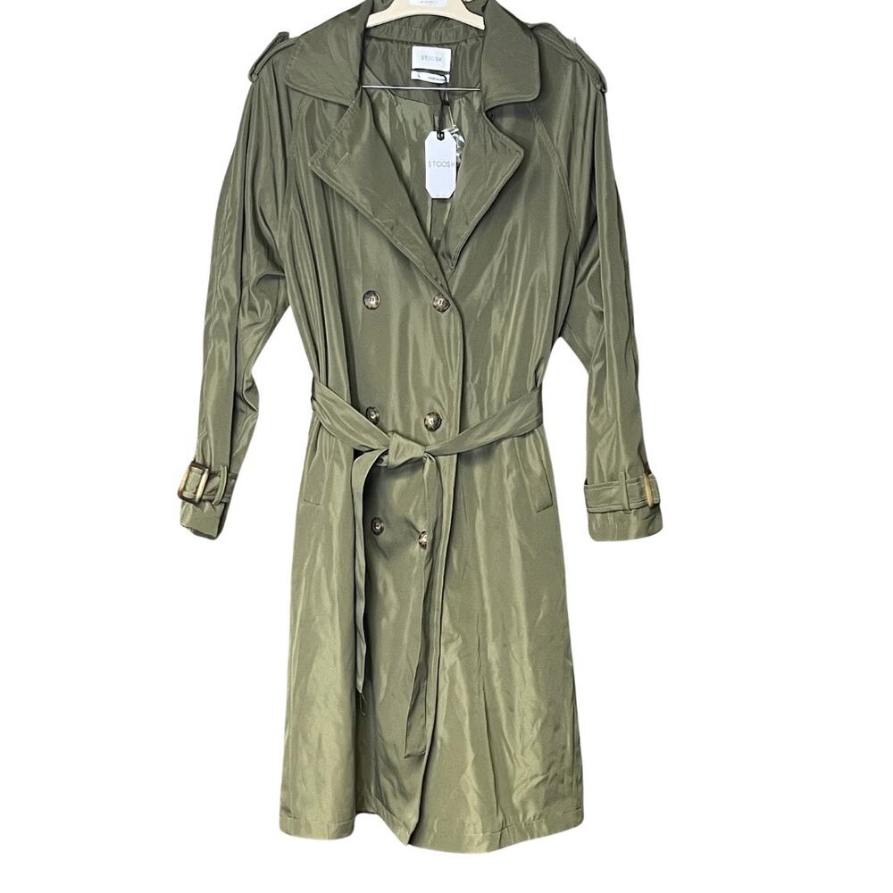 Stoosh raincoat long trench tan belted classic waterproof size large